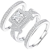 MDFUN Three-In-One Square Wedding Engagement Ring,18K Gold Plated Cubic Zirconia Promise Eternity Ring Set for Women
