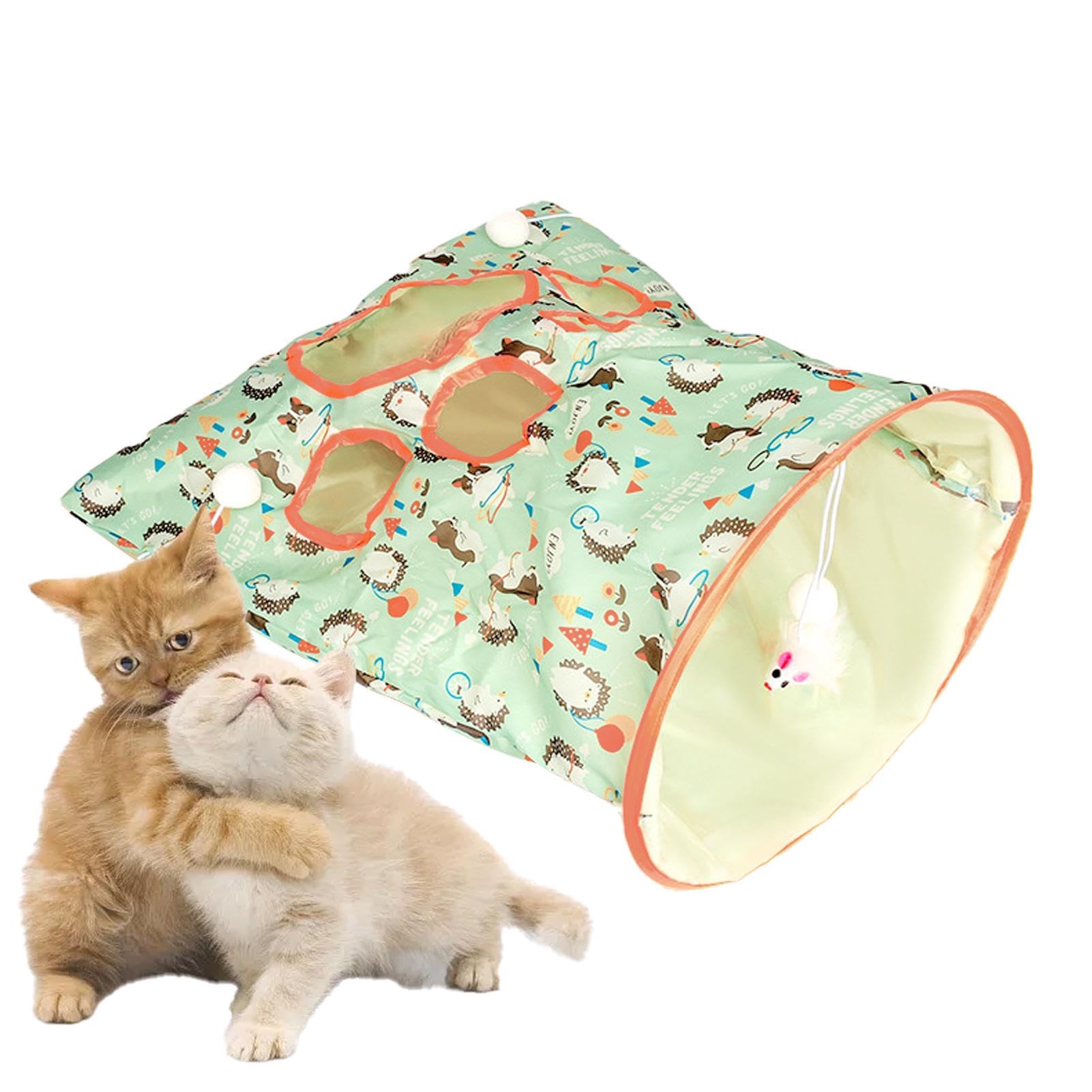 ALEOHALTER Cat Tunnel Bags for Indoor Pets - Interactive Toy With Plush Ball, Self-Interactive Crinkle Paper Collapsible Drill Bag (Green)