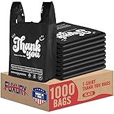 Fuxury 1000 Count Thank You Plastic Bags Black (11.5" x 6.5" x 21"), T-shirt, Grocery, Take Out, To Go,Restaurants, Retail Shopping Bags in Bulk for Small Business (Made in USA)