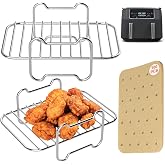 Dual Basket Racks for Ninja Foodi DZ201/DZ401 &amp; Other 8-10 QT Air Fryer | For ninja air fryer foodi dehydrator rack with 100 pcs paper liners, even heating, easy clean, for ninja air fryer dual zone