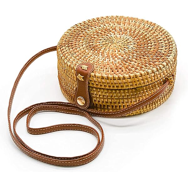 Amazon.com: Handwoven Rattan Round Crossbody Bag with Leather