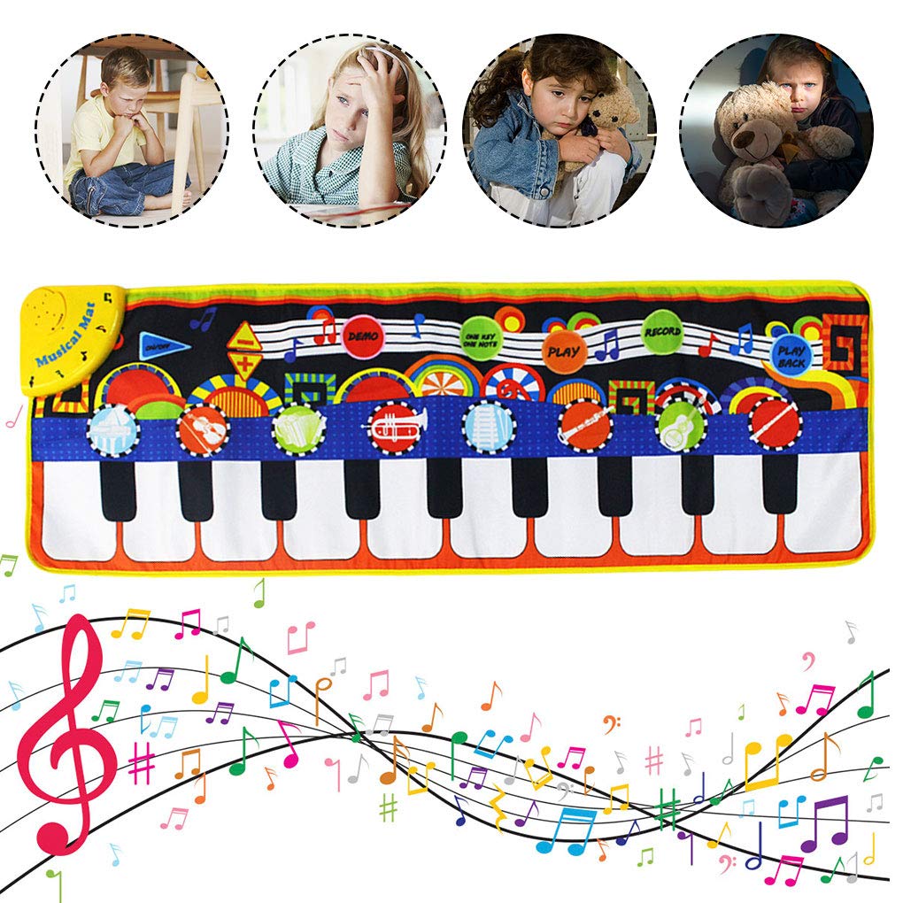 mifengda Musical Piano Mat Baby Early Education Music Piano Keyboard Carpet 19 Keys Portable Electronic Music Dance Blanket Build-in Speaker & Recording Function Gift for Kids Toddler Girls Boys