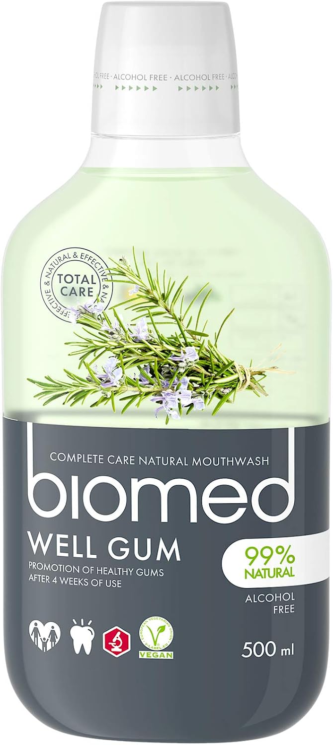 Biomed Well Gum Natural Mouthwash with Eucalyptus and Essential Oils to Promote Healthy Gums, Alcohol Free, Mint - 500ml (Pack of 1)