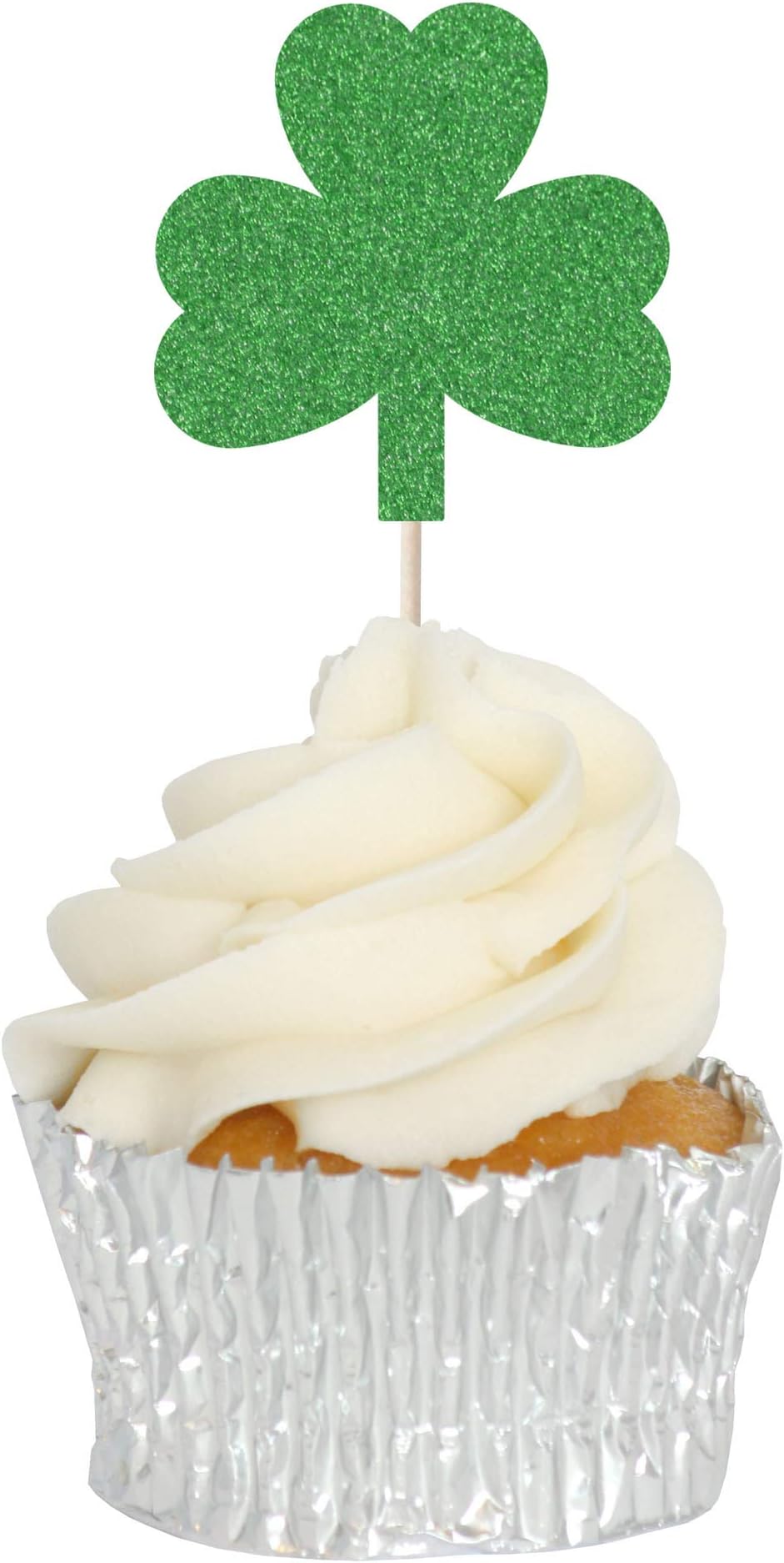 Glitter Clover, St Patricks Day Cupcake Toppers - 12pk - Decoration Picks