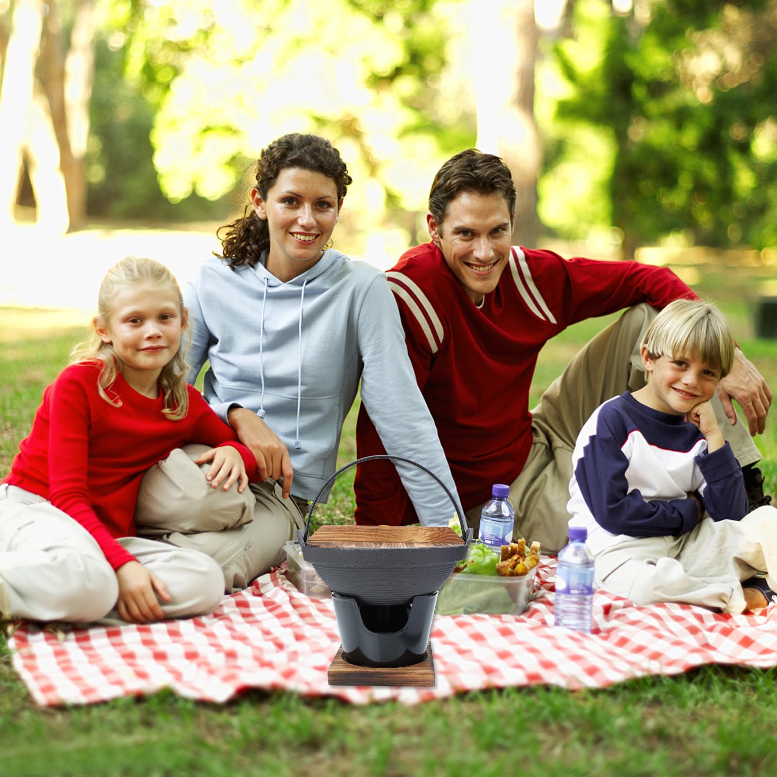 Lurrose Sukiyaki Camping Kochgeschirr Satz aus Gusseisen mit Energiesparender Wärmespeicherung und Ölnebelschutz Praktischer Topf für Picknicks und Outdoor Aktivitäten 6