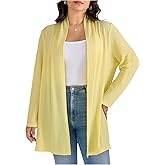 OYOANGLE Women's Plus Size Cardigans Textured Open Front Lightweight Cardigan Sweater Roll Up Sleeve Shrug Outerwear