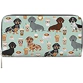 TREJUKY Cute Colored Coffee Dachshund Wallet for Men Women Elegant Long Clutch Zip Around Travel Leather Coin Purse Large Capacity Credit Card Holder Handbag