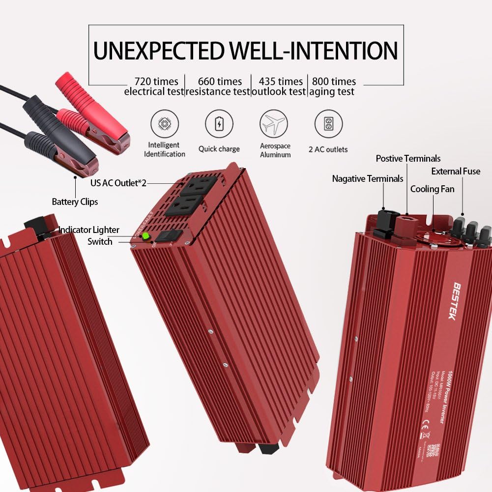 BESTEK Power Inverter 1000 Watt DC 12 Volt, Power Converter 1000w DC to AC Converter for Car: Automotive