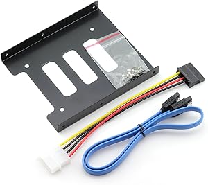 ZRM&E 1 Set 2.5 to 3.5 Inch SSD HDD Holder Kit Metal Mounting Adapter Bracket Dock for Desktop PC SSD Server Hard Drive Tray + SATA 3.0 Cable + IDE 4P Male to SATA 15 Pin Female Power Extension Cable