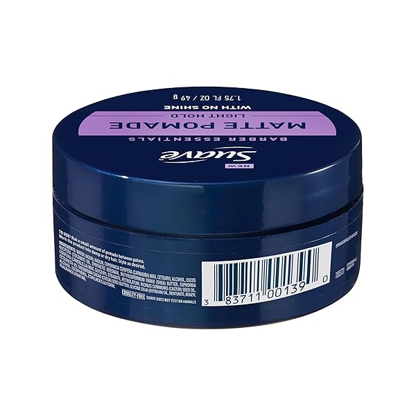 SUAVE HAIR POMADE FOR MEN BARBER ESSENTIALS STYLING, LIGHT HOLD AND NO SHINE, FOR ENHANCING HAIR SHAPE AND REDUCING FRIZZ, 1.75 OZ