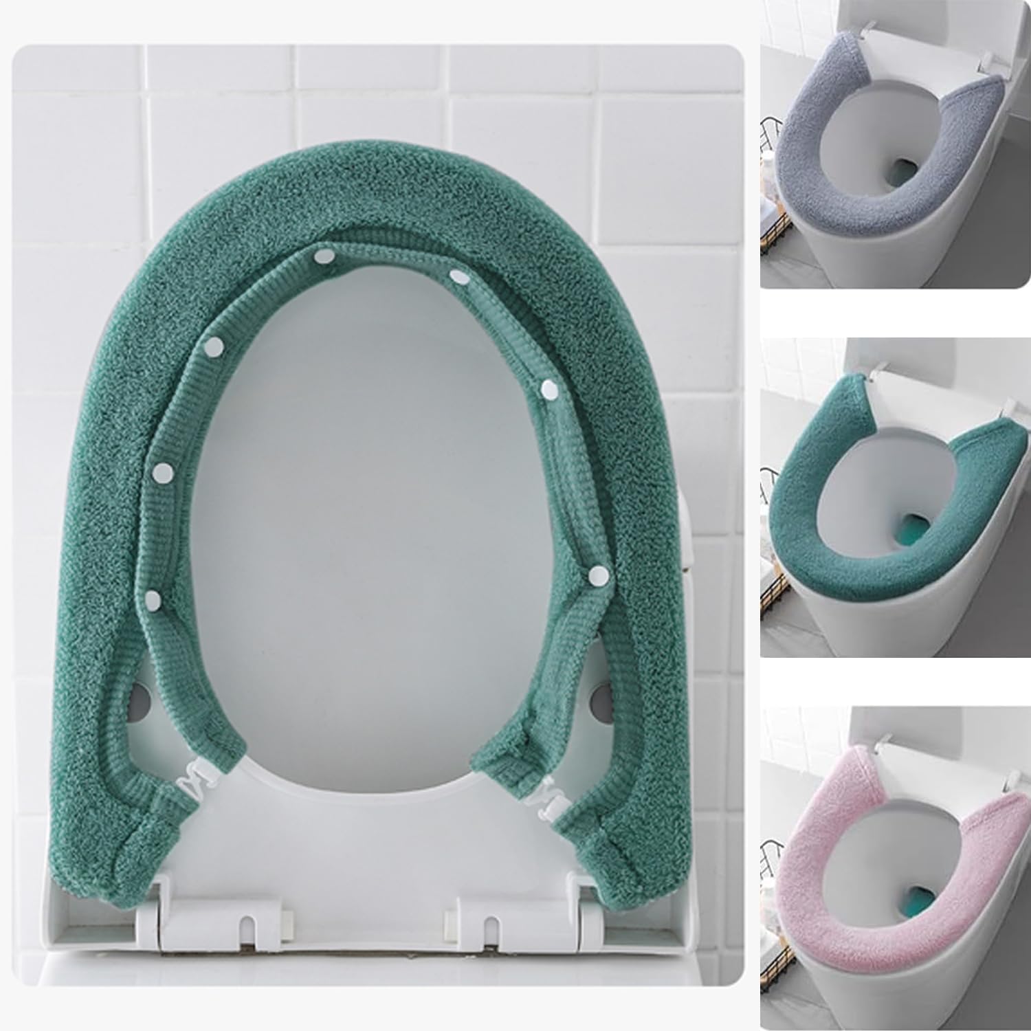 XNBTFK 3 PCS Padded Toilet Seat Covers Elongated and Round for Bathroom Sets, Reusable, Keep Warm (Green, Gray, Pink)