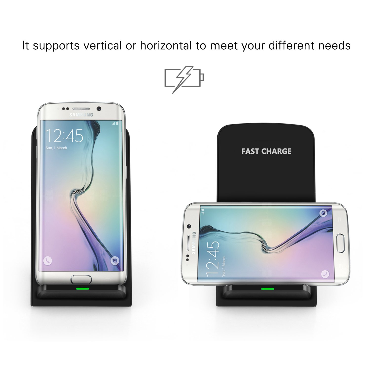 Moobom Fast Wireless Ladegerät, 2 Coil Qi Wireless Ladegerät für Samsung S7 / S7 Edge, S6 Edge Plus, Galaxy Note 5 und andere Qi-Enabled Geräte