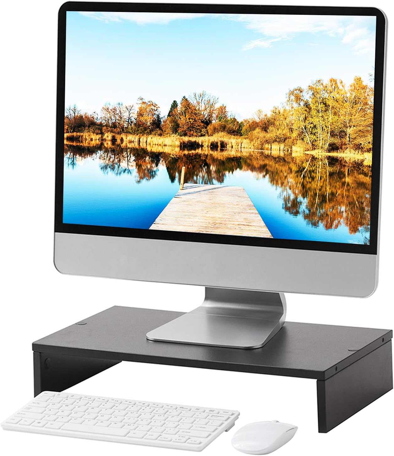 5Rcom Wood Monitor Stand Riser with Storage,Desktop Stand Organizer for Computer Laptop TV PC Printer Monitor 16.5 x 9.3 inch-Black|1 Pack