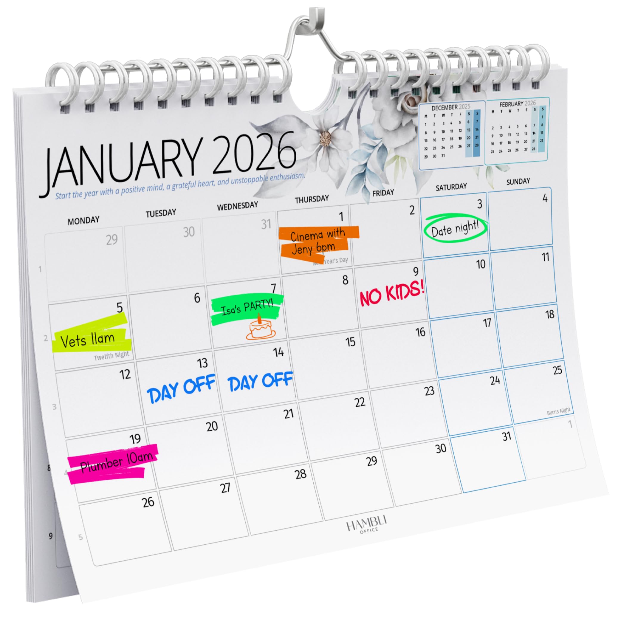 Wall Calendar 2026 Colour Calendar - 12 Month Calendar 2026 - Landscape Full Year Wall Calendars Planner - NOW to December 2026