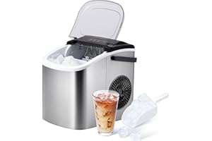 YSSOA Portable Ice Maker for Countertop, 6 Mins 9 Ice Cubes, 26lbs Ice/24H, Self-Cleaning, with Ice Spoon and Basket, for Home/Kitchen/Office/Camping/Party, Silver