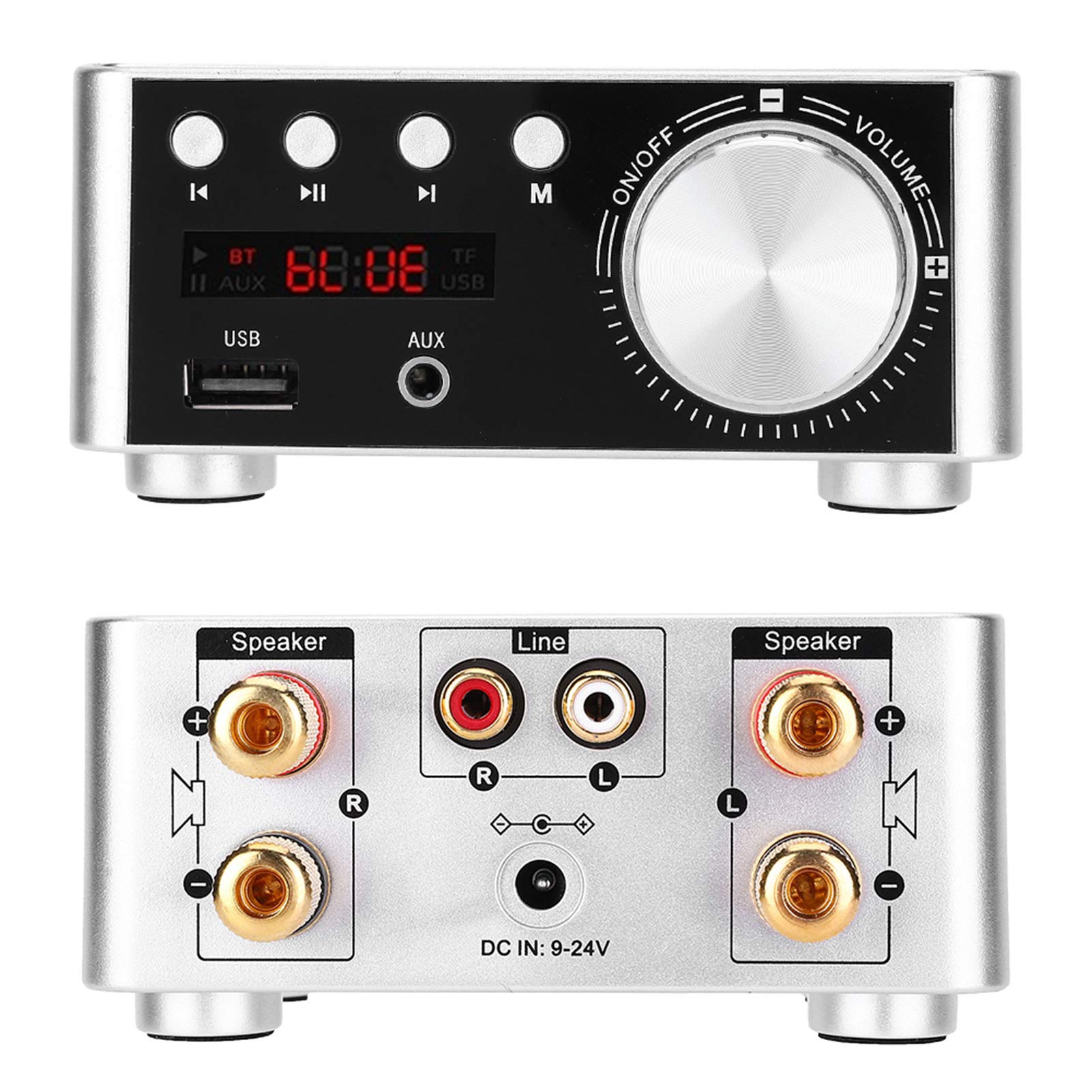 Bluetooth 5.0 Audio Amplifier 50W x 2 Stereo Digital TPA3116 Board with Memory Card Player for Home Car Silver