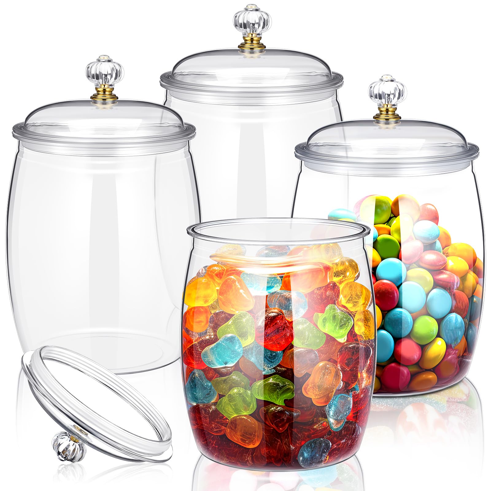 Photo 1 of Nuogo 4 Pcs Plastic Candy and Cookie Jars with Lids Clear Cookie Container Candy Jars Large Airtight Apothecary Storage Organization for Wedding Home Kitchen Bar(80 oz)