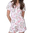 Zelbuck Womens Pajamas Set, 2PCS Button Down Vacation Monkey Beach Shorts Set Y2k Loungewear Pjs for Birthday Valentines Gift
