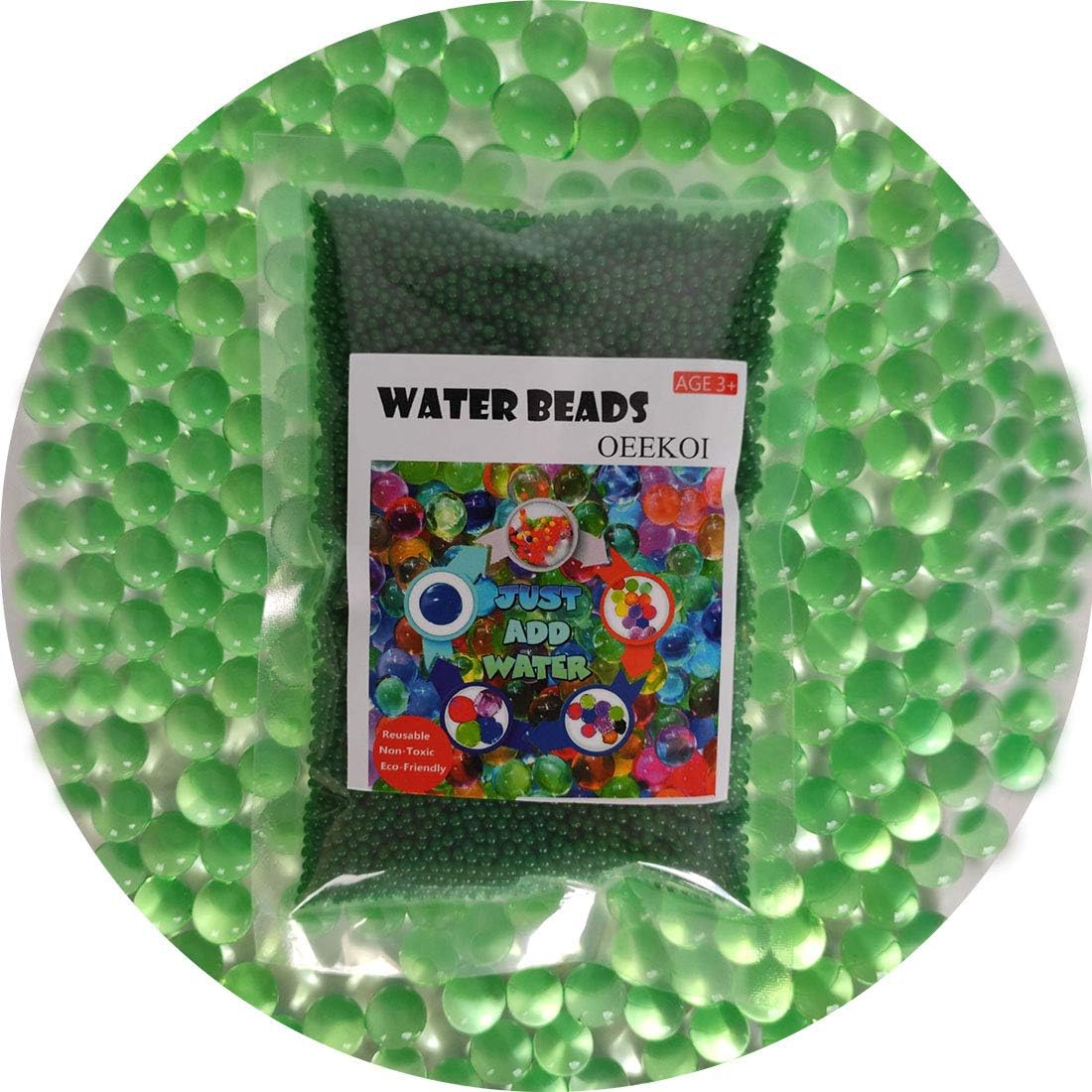 Vase Fillers - OEEKOI Green Water Beads, 200 Gram Vase Fillers Gel Jelly Water Beads for Kids Sensory Playing, Pearls Vase Filler, Foot Spa, Wedding Centerpieces and Home Plant Decoration
