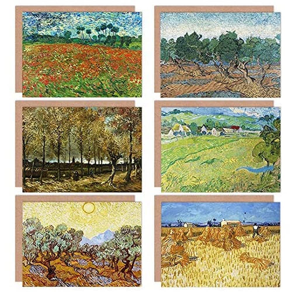 Artery8 Vincent Van Gogh Corn Harvest Vessenots Olive Grove Poplars Poppy Fine Art Greeting Card Pack of 6