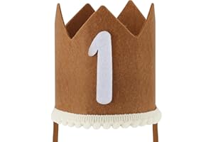 First Birthday Hat for Baby, 1st Birthday Hat with Elastic Band, Concise Cute 1 Year Old Crown Birthday Hat (Brown)