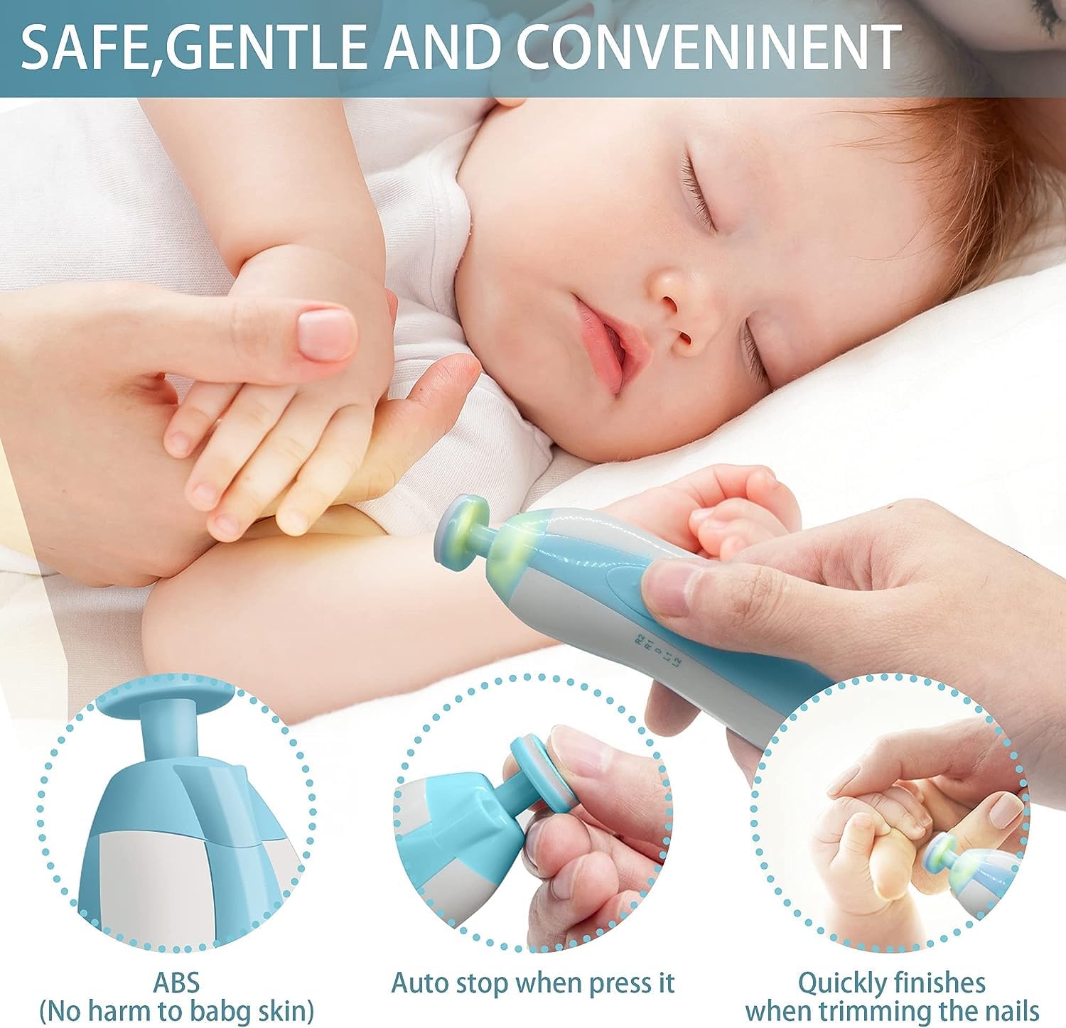 Baby Nail File Electric Nail Trimmer File Manicure Set, Toes Fingernails Care Trimmer with LED Light for Newborn, Kids and Adults