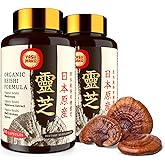 Yasumako Japanese Reishi Mushroom Supplement 800mg with Reishi Mushroom Extract 500mg & Shell-Broken Spores 200mg,Organic Mushroom Capsules for Immune System - Real Fruiting Body (Pack of 2)