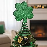 St. Patrick Day Mini Tree Topper 6 Inch Miniature Irish Shamrock Miniature Christmas Tree Topper, Irish Green Decoration for Holiday Party Decor Fancy