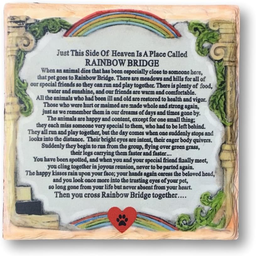 BANBERRY DESIGNS Pet Memorial Plaque - The Rainbow Bridge Story - Desktop Keepsake Plaque for The Loss of a Dog or Cat