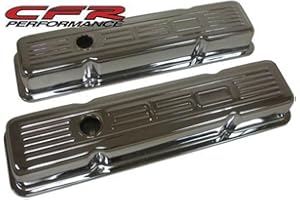 CFR PERFORMANCE 1958-86 Compatible/Replacement for Chevy Small Block 350 Short Steel Valve Covers - Chrome w/ 350 Logo