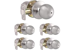 EXIN DECHEN 5 Pack Bedroom Bathroom Door Lock Keyless Handleset Brushed Nickel Finish Interior Privacy Door Knob