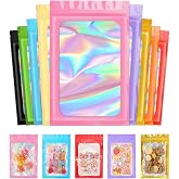 Funfery 100 PCS 10 Mixed Color Mylar Holographic Bags,Zipper Resealable Bag | Smell Proof Foil Packaging Bag,Clear Pouch Small Baggies for Food Storage,Sample,Sticker,Candy,Jewelry,Small Business,3x4.7in