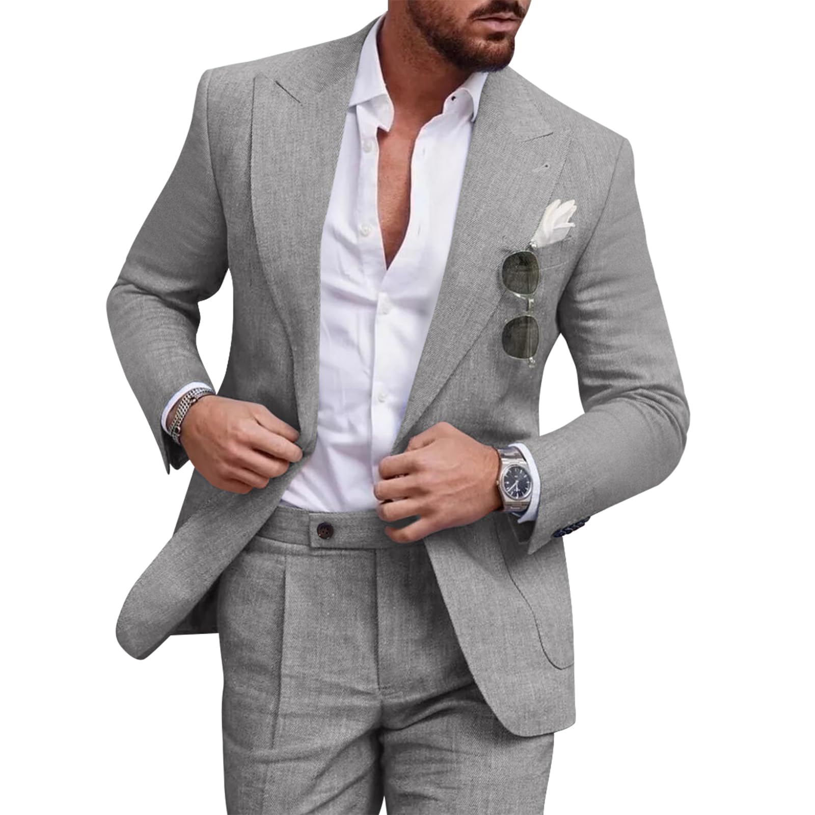 Photo 1 of Diaryan Linen Suits Men 2 Piece Casual Tuxedo Regular Fit Blazer Peaked Lapel Grey Prom Wedding Solid Jacket and Pants L