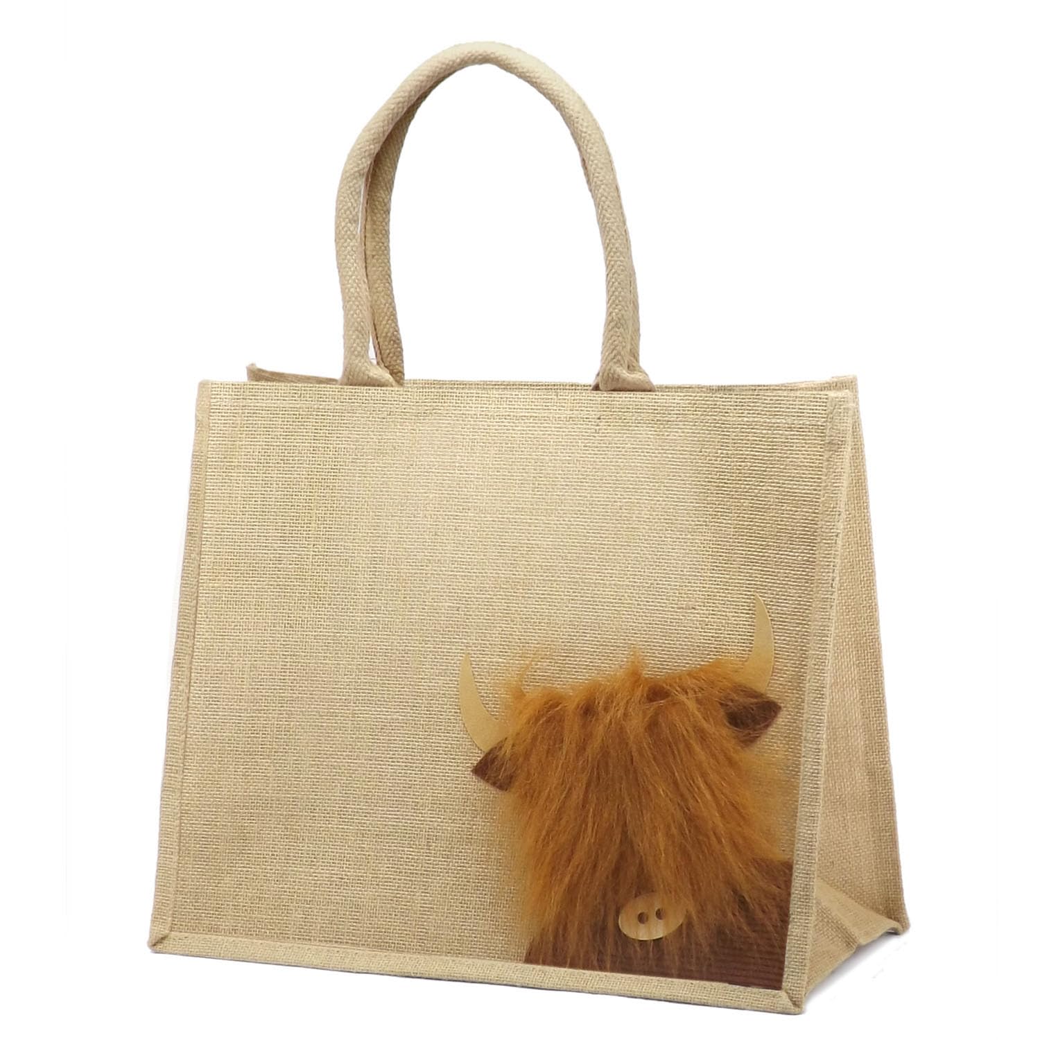 Yellowboots Jute Shopping Bag - Highland Cow (Large 32 x 42 x 18 cm) Natural