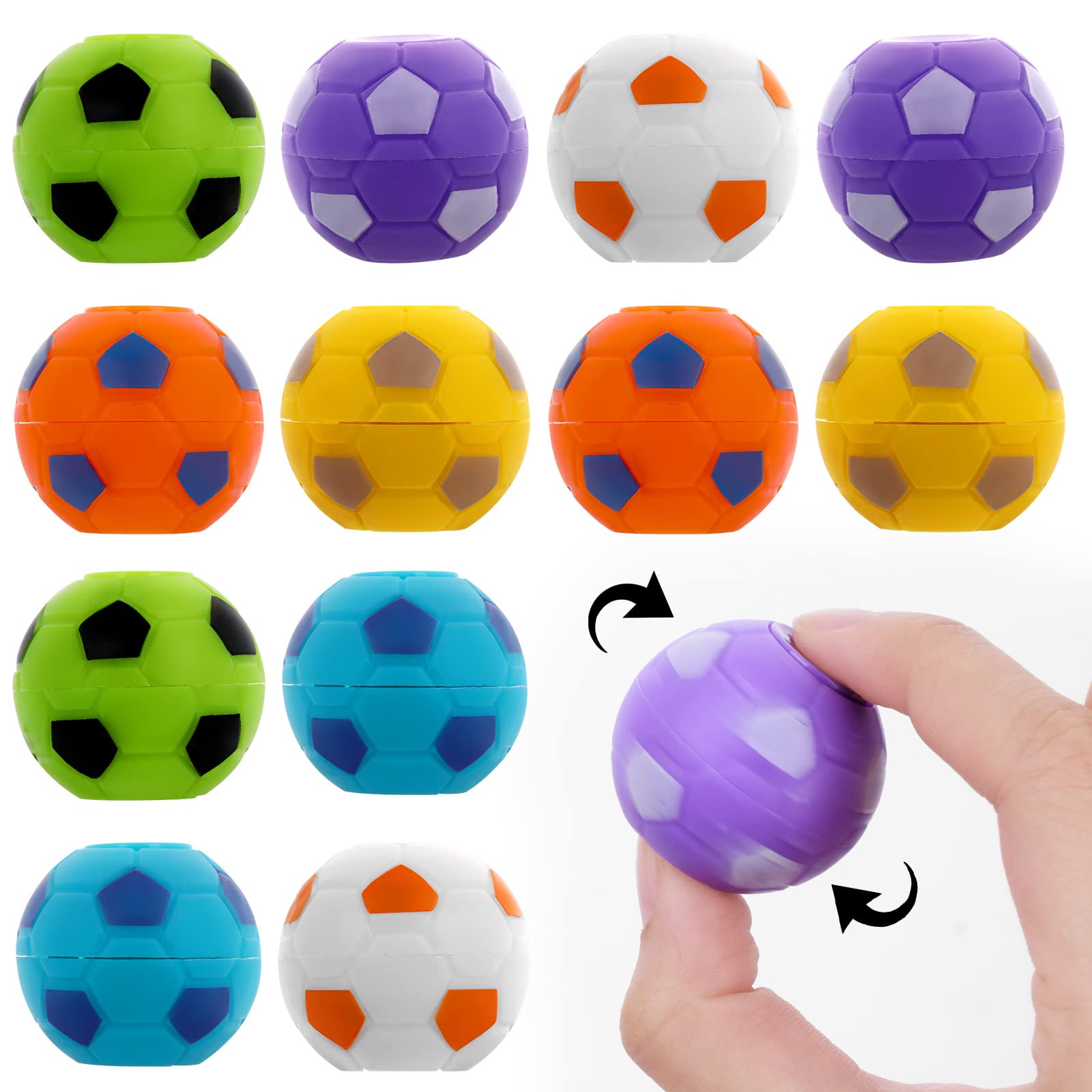 ASTER 12 PCS Soccer Ball Spinner Small Hand Fidget Soccer Balls, 3.5 CM Rotatable Fidget Soccer Balls, Soccer Fidget Toys, Stress Relief Football Toys for Teens Kids Adults