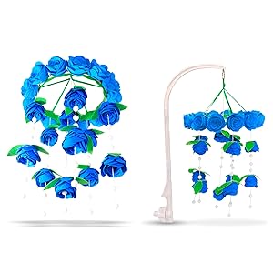 Magical Baby Handmade Felt Bed & Crib Mobile With Arm Holder - Best Hanging Toys, Beautiful and Unique, Blue Roses Nursery Decorations & Accessories for Infants & Toddlers.