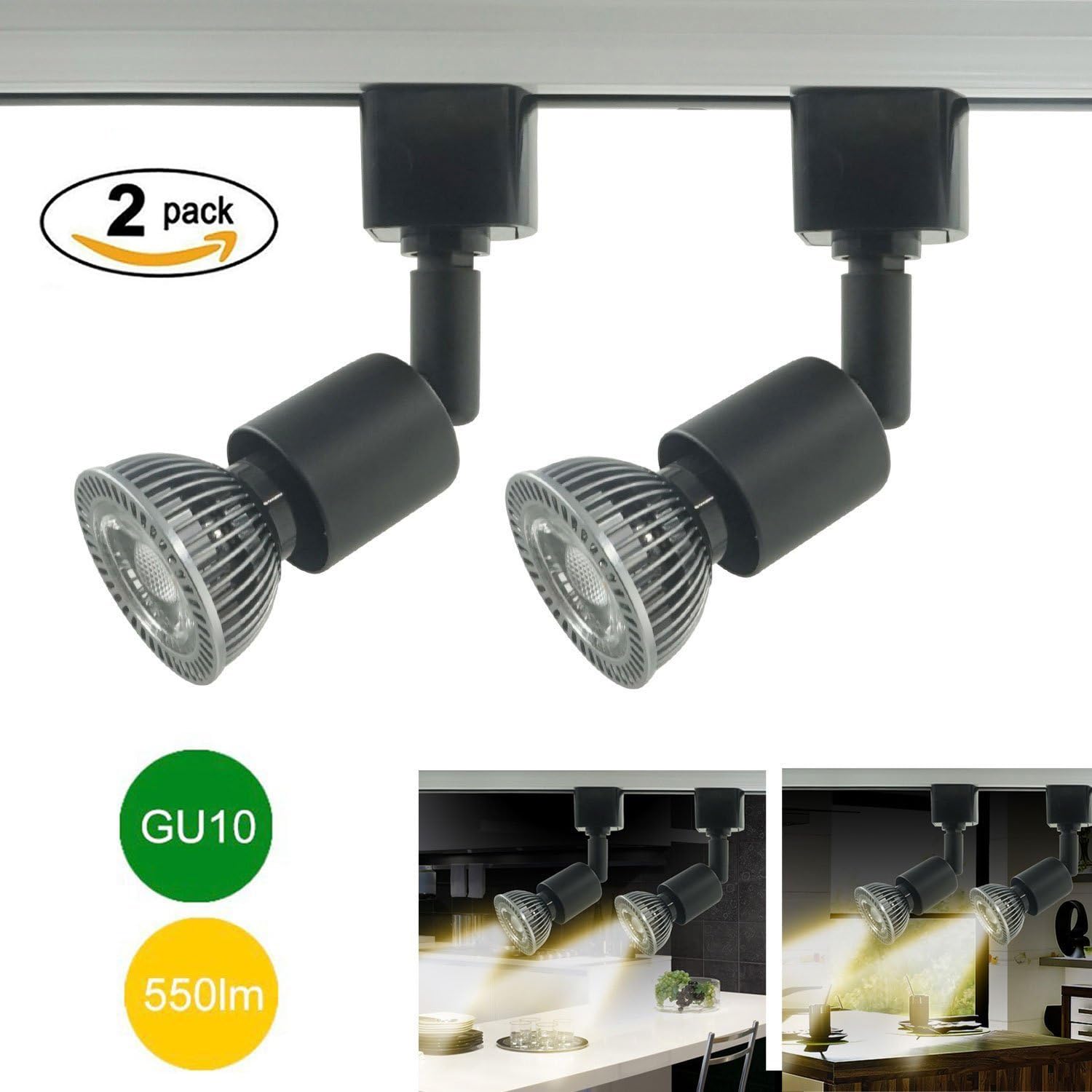 KWODE GU10 Track Light 7W Black LED spotlight Lamp 75W Halogen Equivalent 3000K 550LM Ideal for Home Lighting Exhibition Hall Commercial Applications 2 PACK