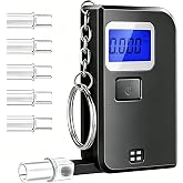 Keychain Breathalyzer, Breathalyzers for Alcohol with LCD Digital Display, Mini Alcohol Breathalyzer Tester for Home Use, Personal Portable Pocket Breathalyzer with 5 Mouthpieces