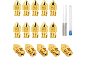 LUTER 15PCS 0.3mm 3D Printer Nozzles Extruder Nozzles for MK8 + 5 PCS 0.25mm Stainless Steel Nozzle Cleaning Needles for Makerbot Creality CR-10