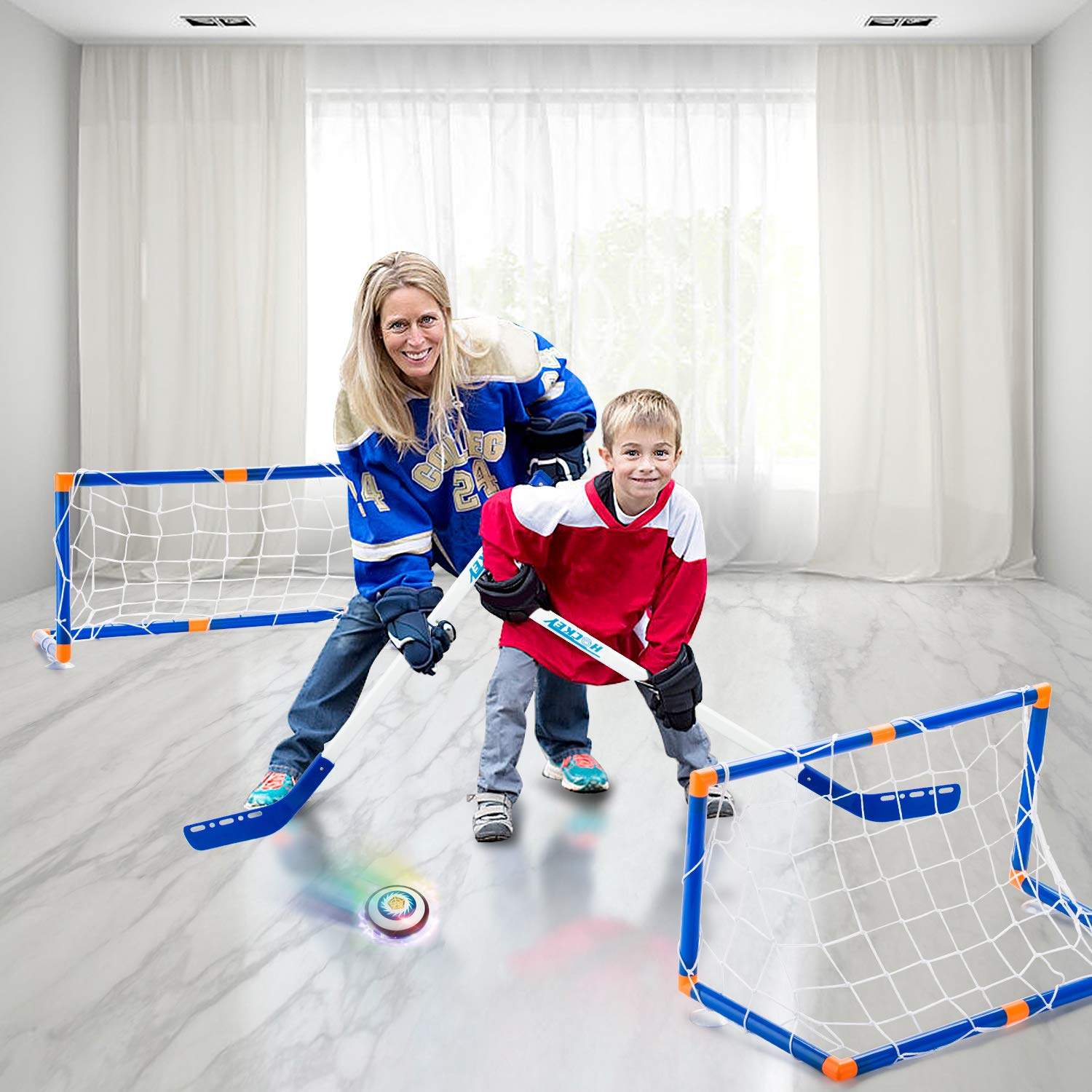 Kids Toys Hover Hockey Set- Hovering Hockey Toys with Foam Bumper for Indoor Games, Air Power Training Ball Playing Hockey Game,Hockey Game Toys for 3 4 5 6 7 8 9 10 11 12 Year Old Boys Girls
