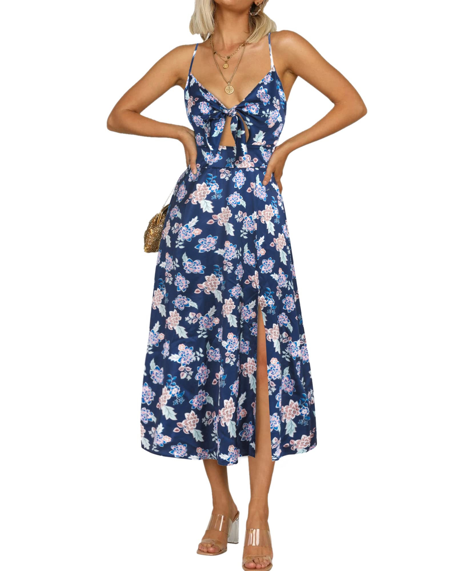 Fashionme Women Midi Satin Dresses Tie Front