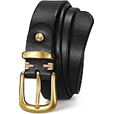 WHIPPY Womens Genuine Leather Belts for Jeans Fashion Vintage Ladies Full Grain Solid Leather Belt with Gold Buckle