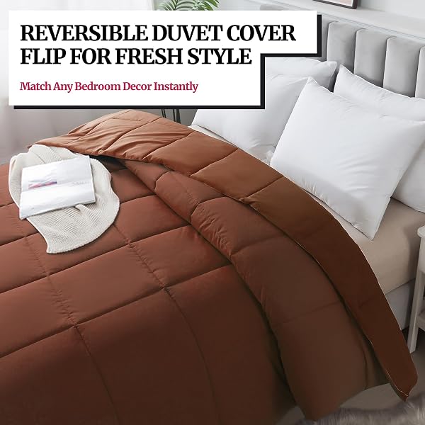 DOWN ALTERNATIVE BEDDING COMFORTER KING SIZE – ALL-SEASON SOFT REVERSIBLE MICROFIBER BEDDING COMFORTER – LIGHTWEIGHT & MACHINE WASHABLE (CHOCOLATE, KING (U.S. STANDARD))
