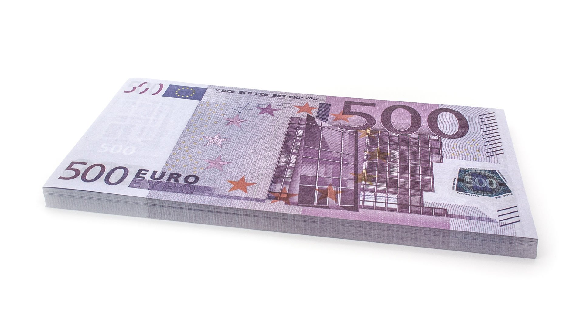 Cashbricks® 75 x €500 Play Money Banknotes - Size: 125% (200mm x 102.5mm) - Age 6+