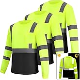 WPLM 3 Pack Hi Vis Long Sleeve Safety Shirts Reflective DryBlend Shirts for Railway Colleague Moisture Wicking Multipack