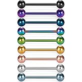 VCMART 14G Tongue Rings Nipple Straight Barbells Surgical Steel Body Piercing Jewelry 12mm