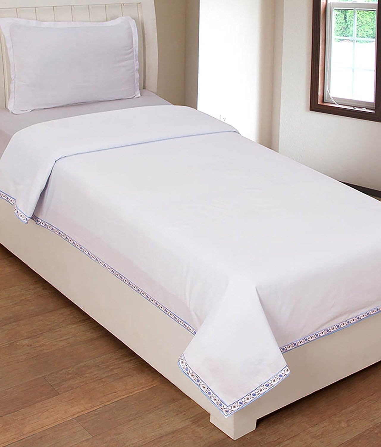 Shri Anand Creations Cotton 120 TC Bedsheet (Standard_White)