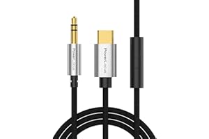 PowerLocus Aux Cord 3.5mm to USB-C Audio Cable with Microphone (3.3ft/1M), 3.5mm Audio Cable Male to USB-C, 24K Gold Plated, 