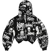 VIPWOLF Men's Skull Graphic Hoodies Pullover Grunge Long Sleeve Sweatshirts Gothic Alternative Clothes