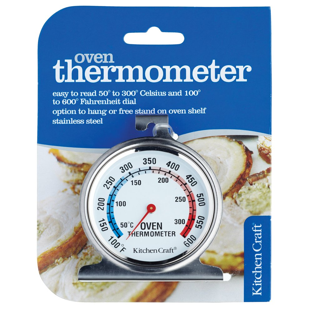 KitchenCraft Oven Thermometer, Stainless Steel Over Thermometer for Fan Oven and Gas Oven, 6.5 x 8 cm, Silver